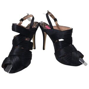 Betsey‎ Johnson Black Peep Toe Strappy Satin High Heel Pumps Women's 7.5 M